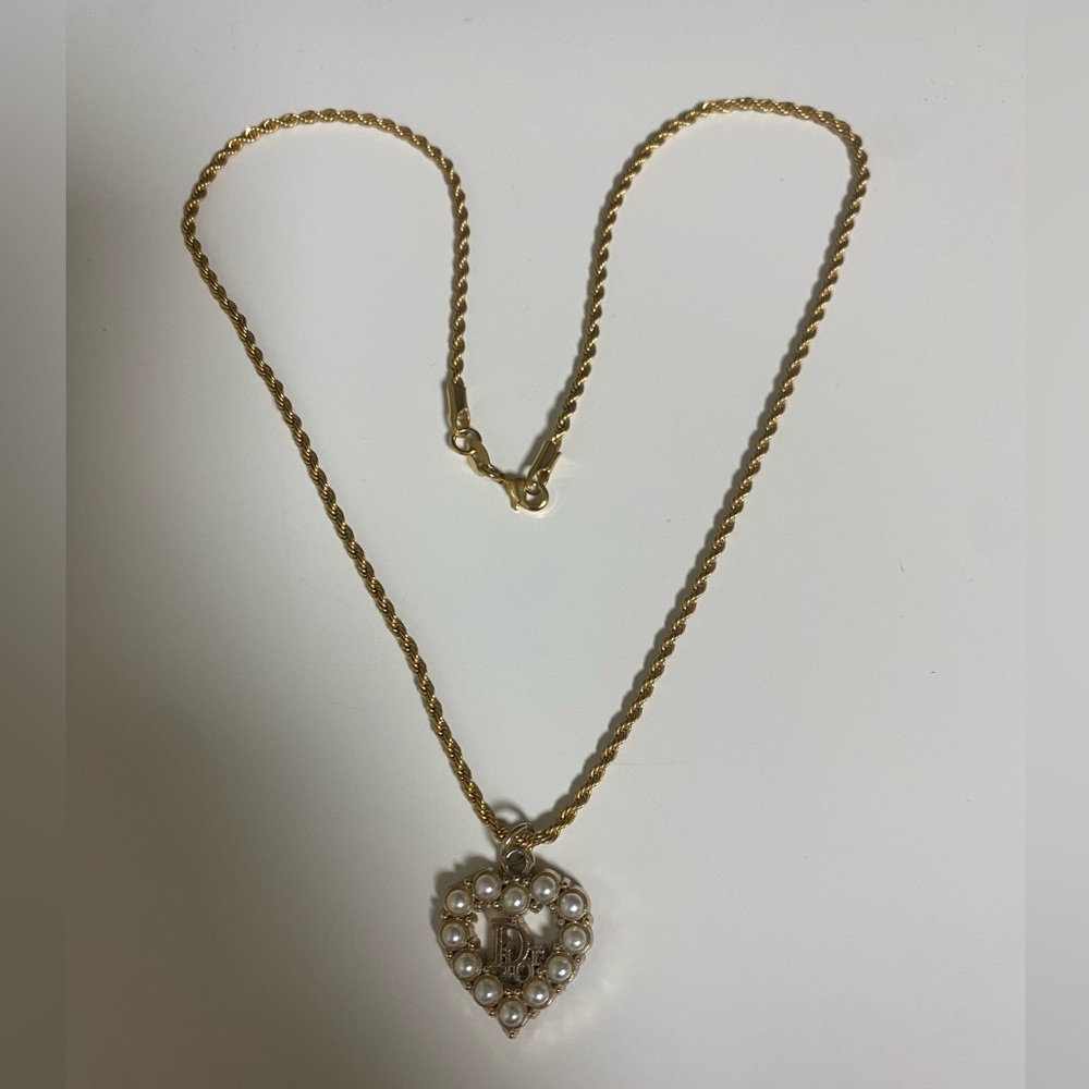 Dior Upcycled Gold Pearl Heart Necklace
